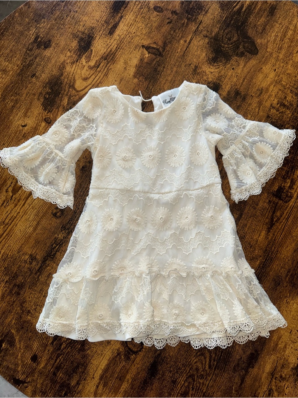 Rare Editions White Lace Floral Dress with Bell Sleeves